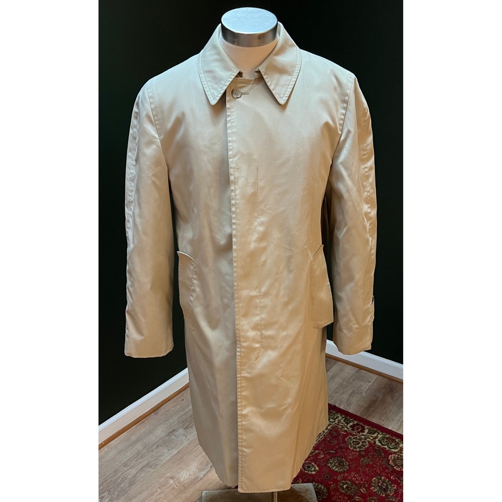 VTG 70s London Fog Maincoats Men's Beige Trench Removable Faux Fur Liner 38 Reg.